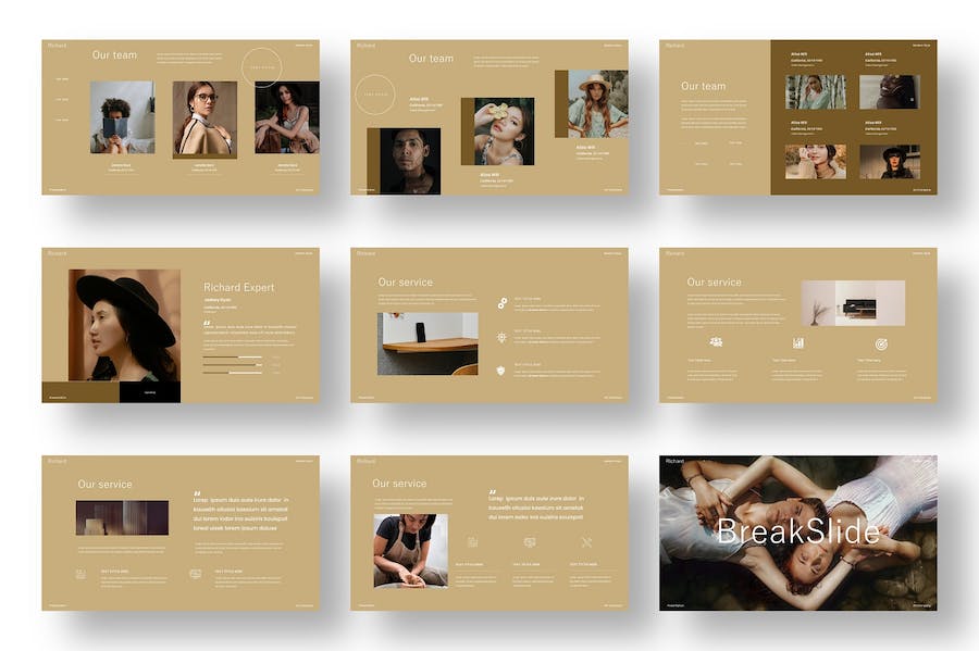 复古风格美女摄影写真图片展示keynote模板 - 顶尖PPT