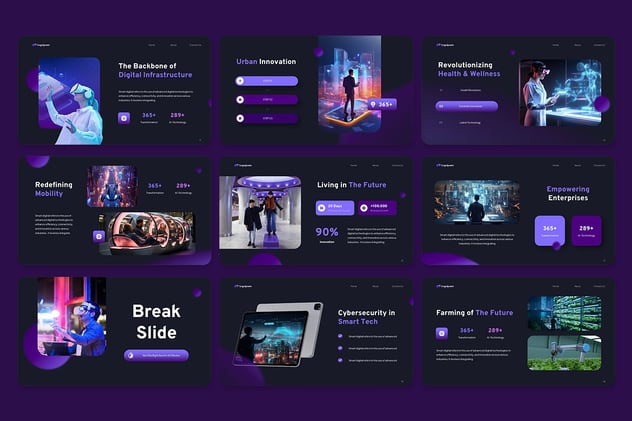 黑紫色人工智能科技风格PPT模板 - 顶尖PPT