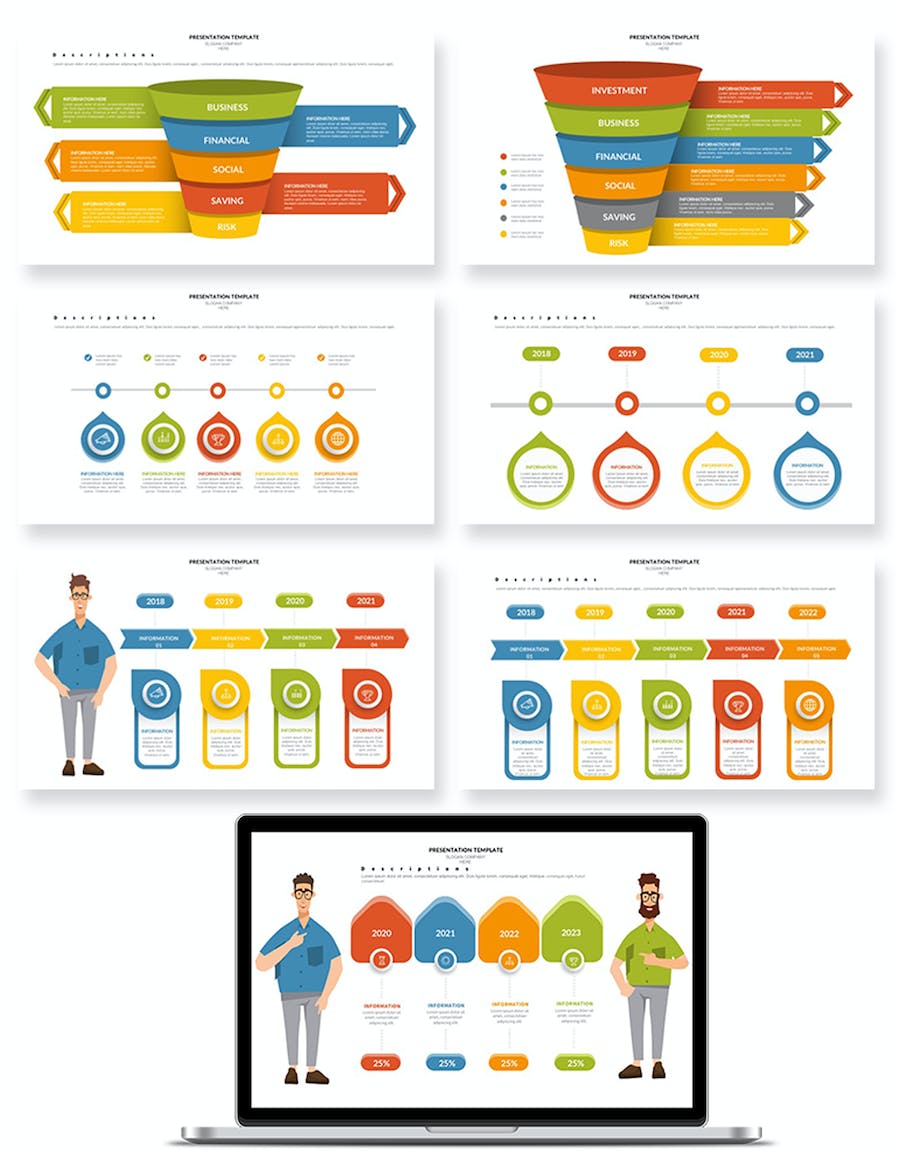 彩色商业人物插画列表信息要点信息图形keynote模板 - 顶尖PPT