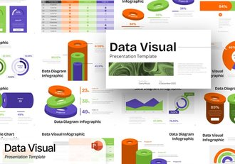 彩色圆环柱形图数据可视化PPT模板 - 顶尖PPT