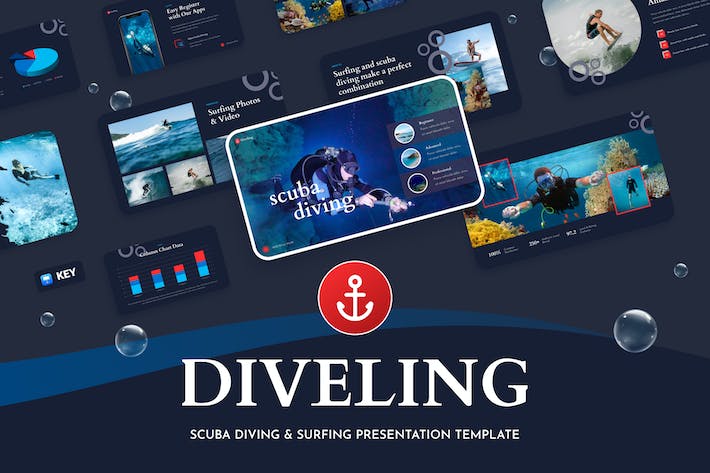潜水冲浪海底世界keynote模板 - 顶尖PPT