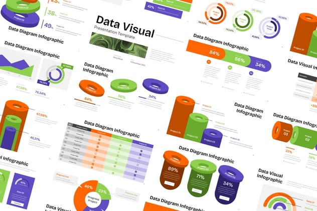 彩色圆环柱形图数据可视化PPT模板 - 顶尖PPT