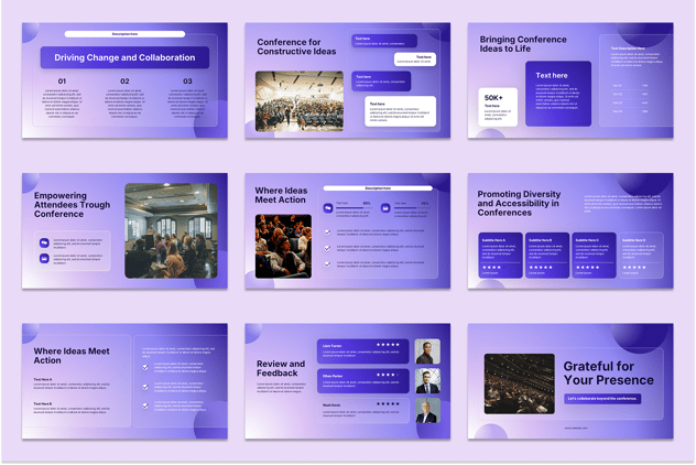 紫色渐变玻璃质感欧美风格PPT模板 - 顶尖PPT