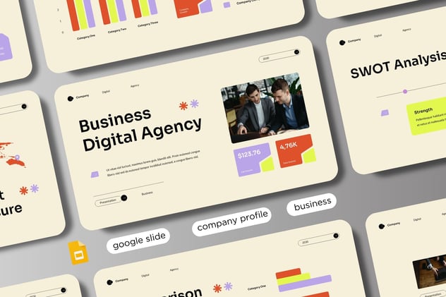 奶油色现代数字机构介绍PPT模板 - 顶尖PPT