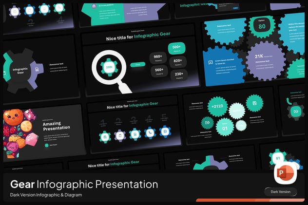 黑色底齿轮图形PPT模板 - 顶尖PPT