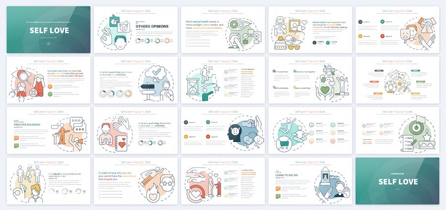 自爱呵护关爱自己创意插画keynote信息图形模板 - 顶尖PPT