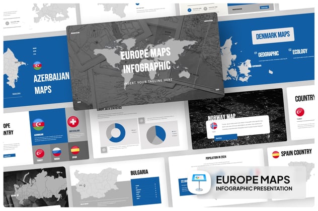 欧洲地图信息图形keynote模板 - 顶尖PPT