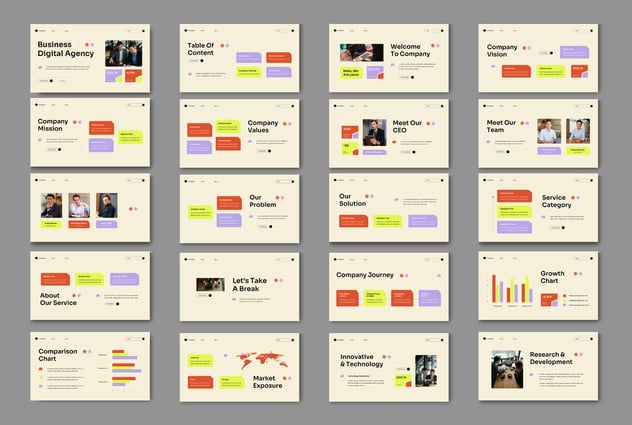 奶油色现代数字机构介绍PPT模板 - 顶尖PPT
