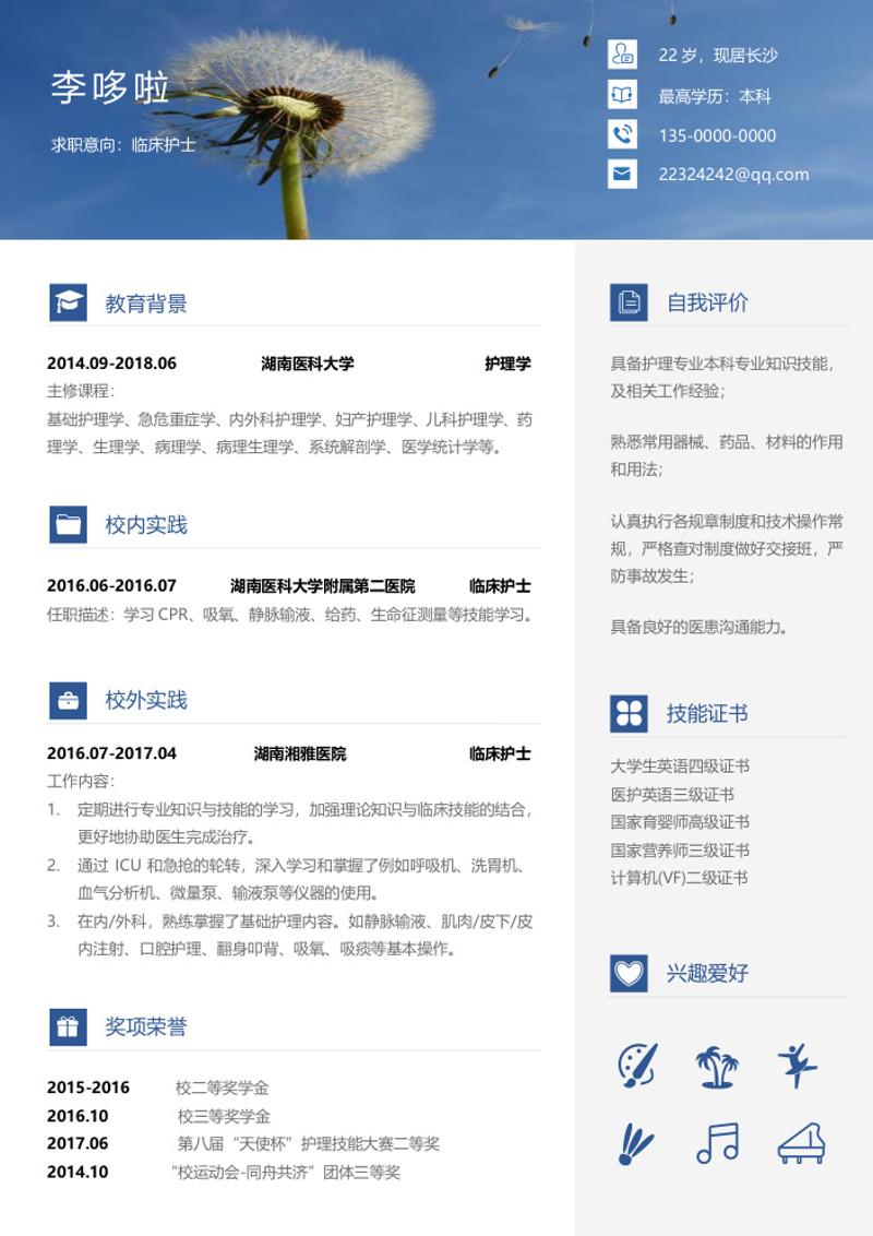临床护士求职简历word模板 - 顶尖PPT