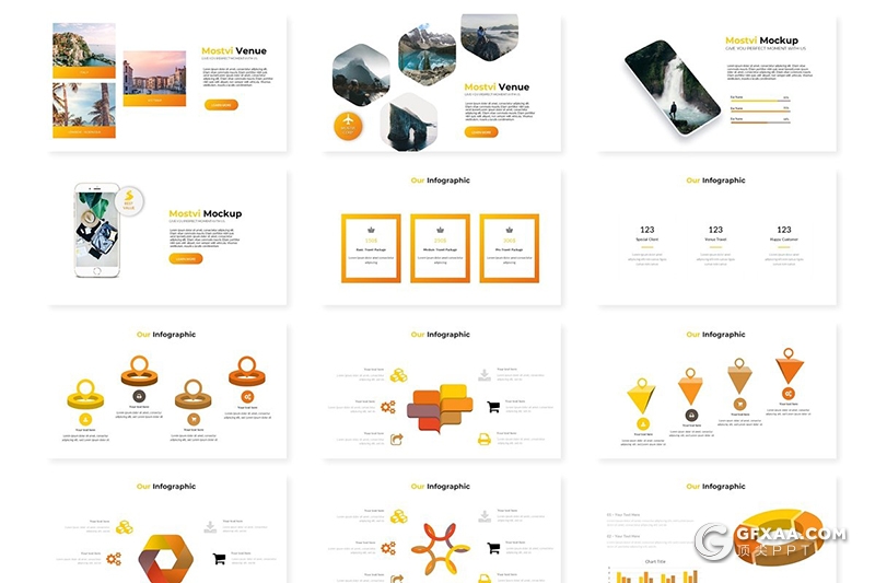 30页渐变配色旅游景区介绍分析调研Google slides模板 5种主题配色 - 顶尖PPT
