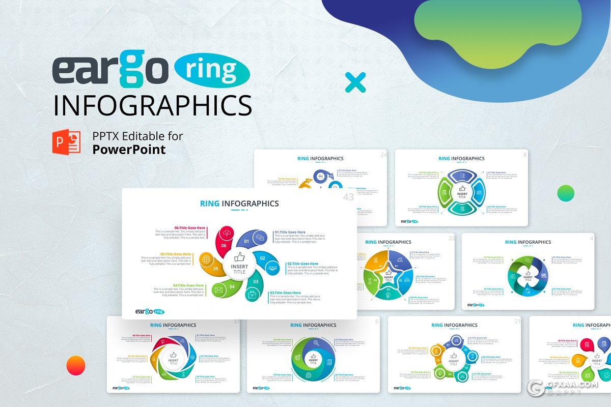 微立体创意圆形PPT商务图形可编辑卡通人物PPT商务逻辑图形模板 - 顶尖PPT