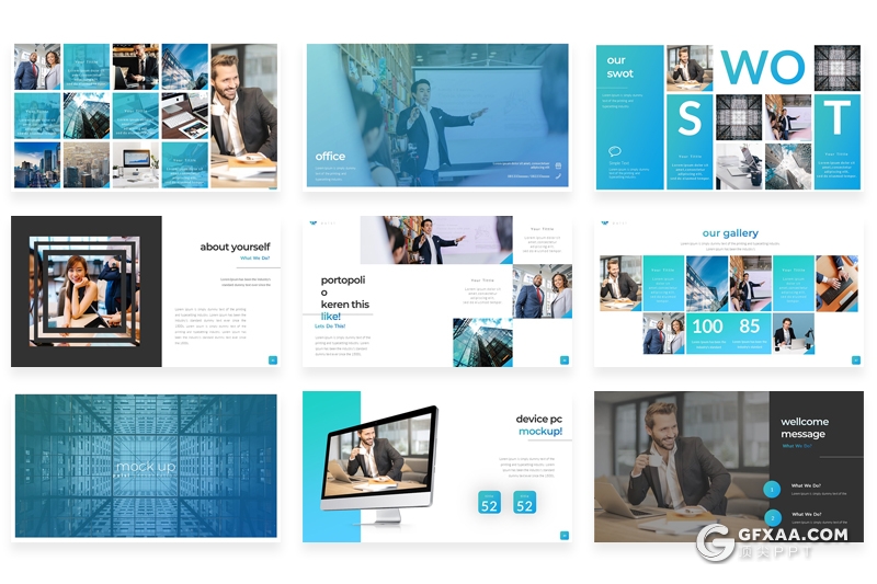 60页扁平化商务风格欧美多用途PPT模板 - 顶尖PPT