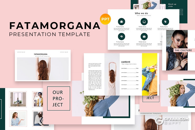 50页简约时尚风格模特摄影写真图片展示PPT模板 - 顶尖PPT