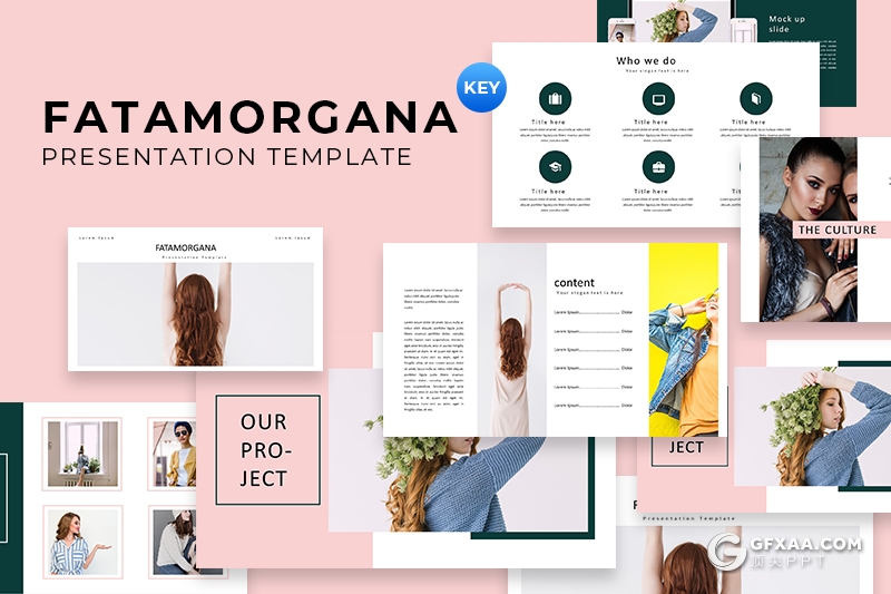 50页简约时尚风格模特摄影写真图片展示keynote模板 - 顶尖PPT