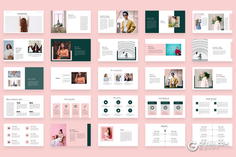 50页简约时尚风格模特摄影写真图片展示keynote模板 - 顶尖PPT
