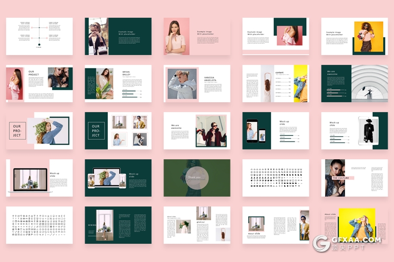 50页简约时尚风格模特摄影写真图片展示keynote模板 - 顶尖PPT