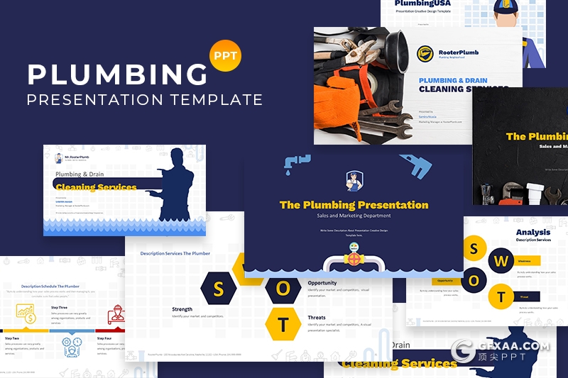 32页管道维修工程抢险服务行业公司介绍PPT模板 - 顶尖PPT