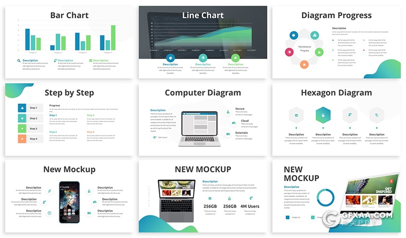 30页创意图形设计商务工作总结项目规划PPT模板 3种主题配色 - 顶尖PPT