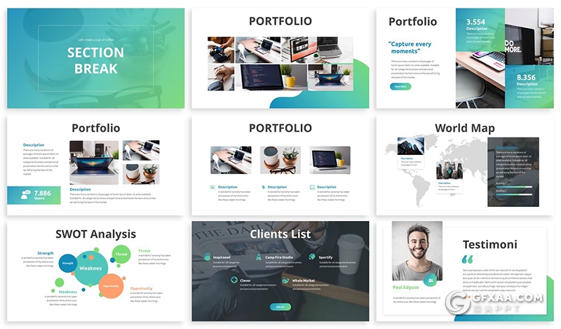 30页创意图形设计商务工作总结项目规划PPT模板 3种主题配色 - 顶尖PPT