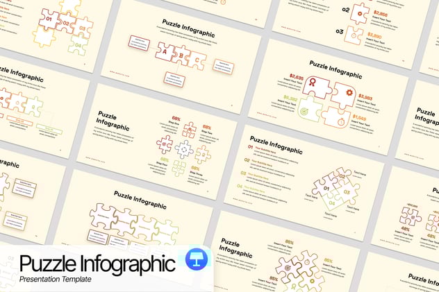 线性积木拼合信息图形keynote模板 - 顶尖PPT