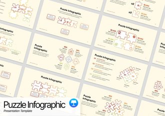 线性积木拼合信息图形keynote模板 - 顶尖PPT