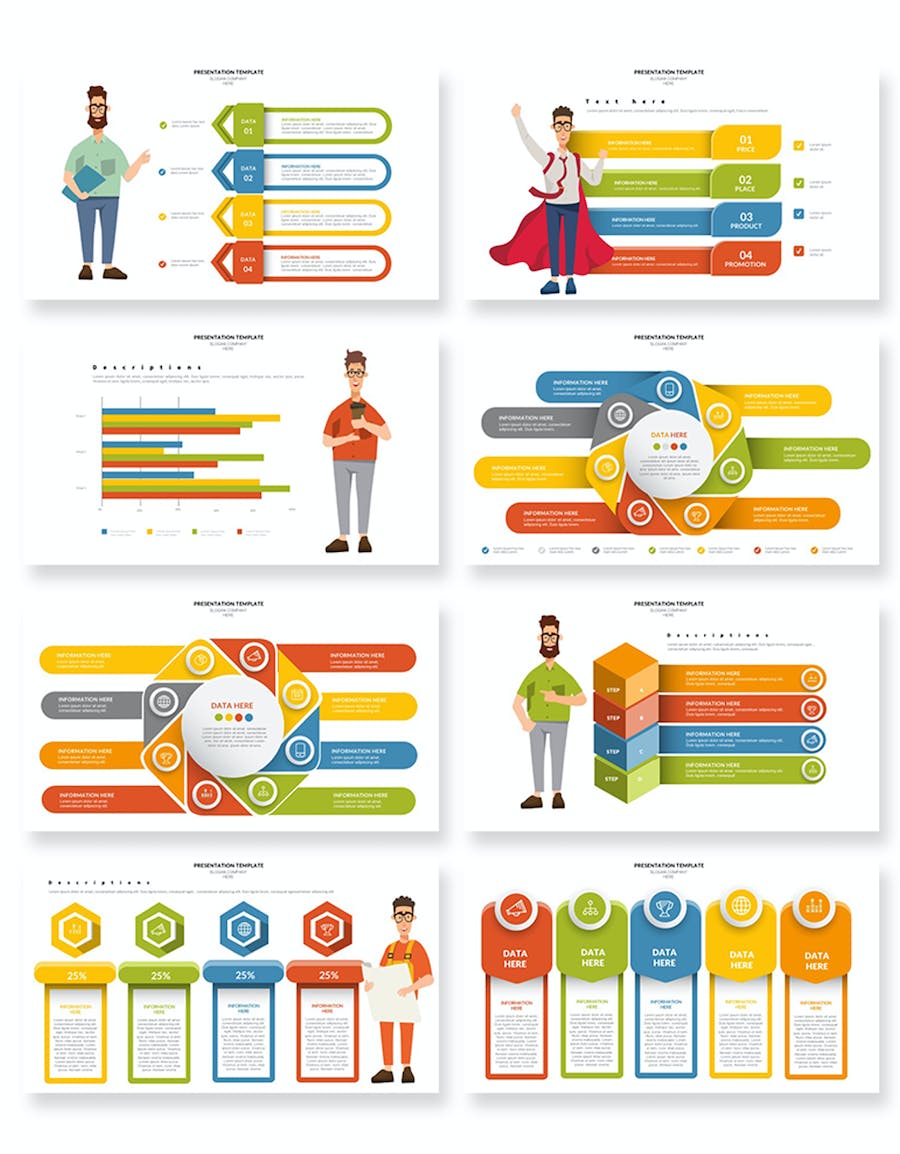 彩色商业人物插画列表信息要点信息图形keynote模板 - 顶尖PPT