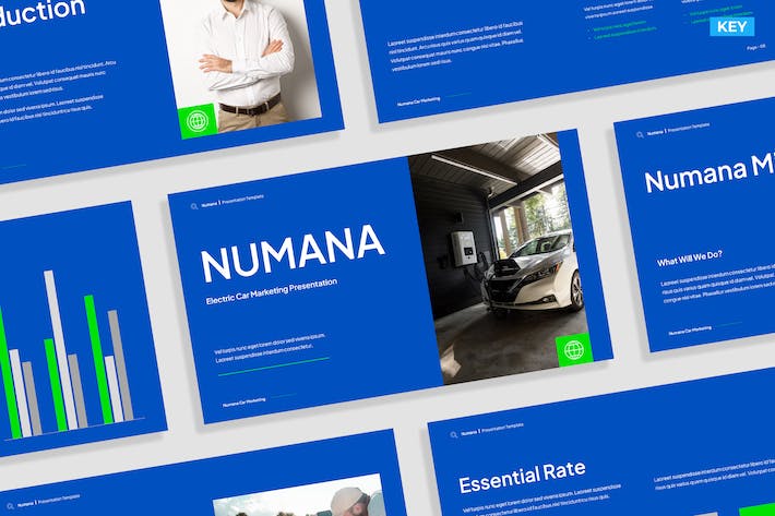 蓝绿配色新能源电动汽车营销策划keynote模板 - 顶尖PPT