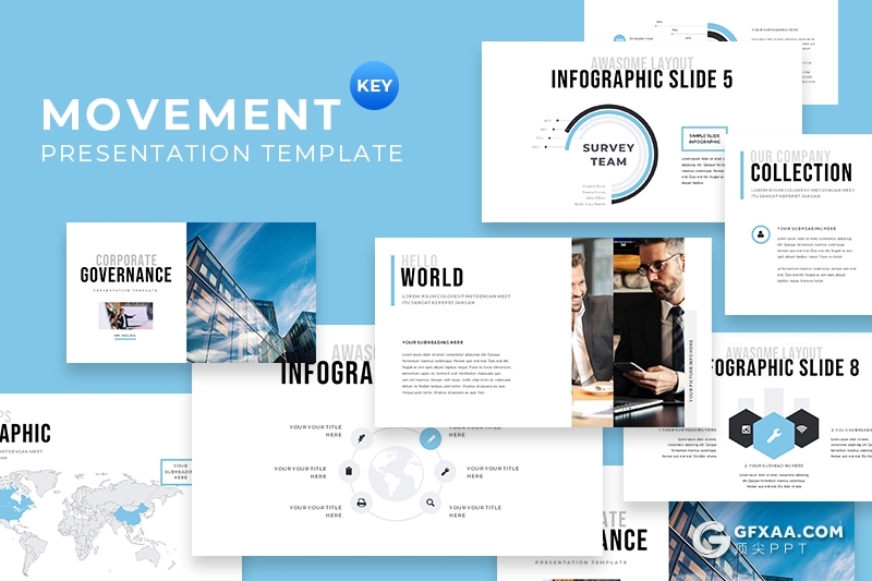 50页扁平化国外商务工作汇报总结通用keynote模板 - 顶尖PPT