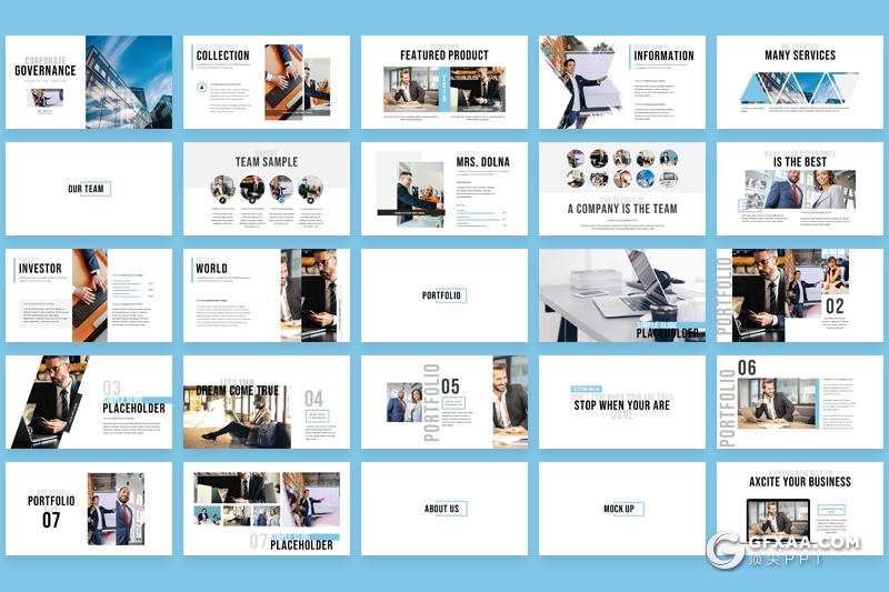 50页扁平化国外商务工作汇报总结通用PPT模板 - 顶尖PPT