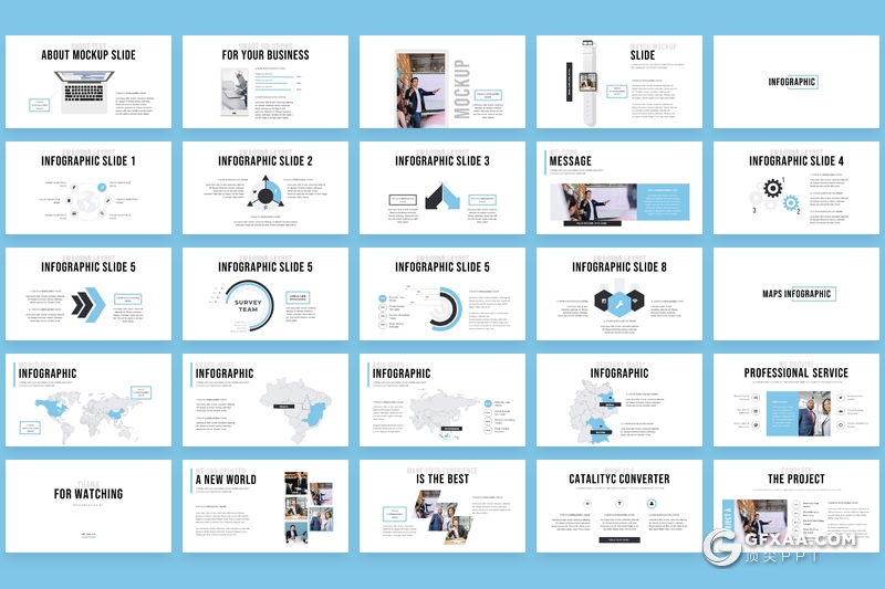 50页扁平化国外商务工作汇报总结通用PPT模板 - 顶尖PPT