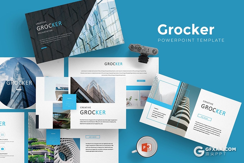 30页国外扁平化地产公司项目展示年度报告PPT模板 5种主题配色 - 顶尖PPT