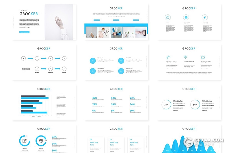 30页国外扁平化地产公司项目展示年度报告PPT模板 5种主题配色 - 顶尖PPT
