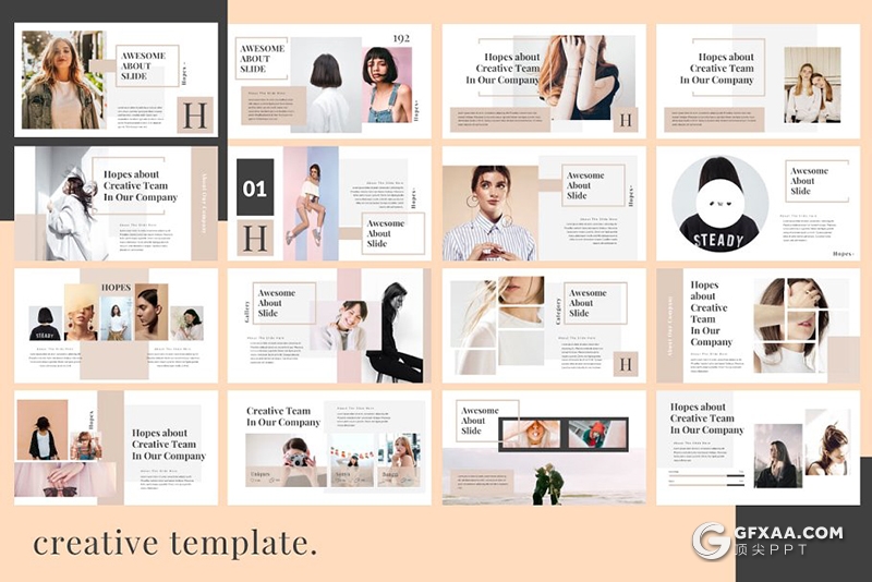60页时尚杂志风格模特摄影写真图片展示PPT模板 - 顶尖PPT