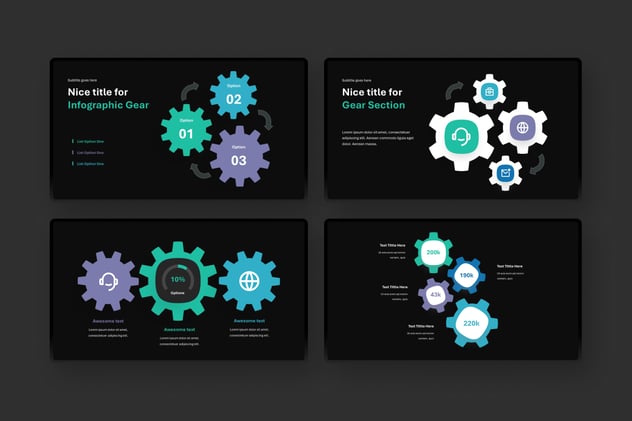 黑色底齿轮图形PPT模板 - 顶尖PPT