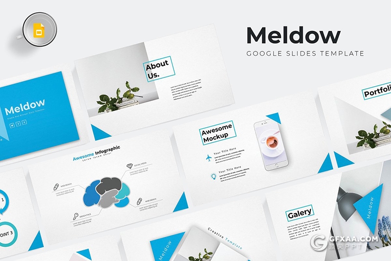 30页扁平化创意三角形设计欧美商务多用途Google slides模板 5种主题配色 - 顶尖PPT