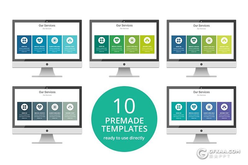 70页医生护士医学医疗保健行业介绍展示PPT模板 10种主题配色80个XML配色文件 - 顶尖PPT