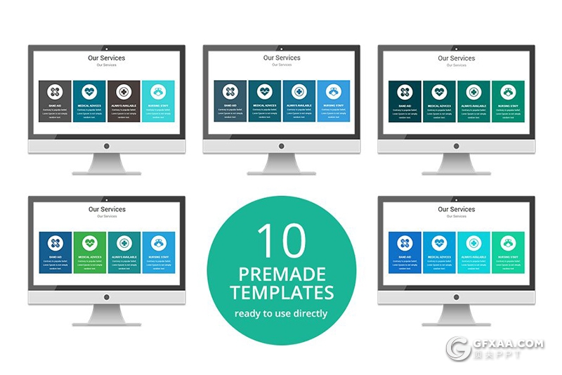 70页医生护士医学医疗保健行业介绍展示PPT模板 10种主题配色80个XML配色文件 - 顶尖PPT