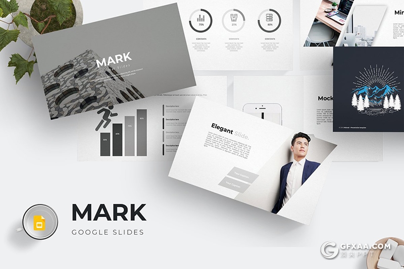 30页黑白国外商务工作汇报企业宣传Google slides模板 5种主题配色 - 顶尖PPT