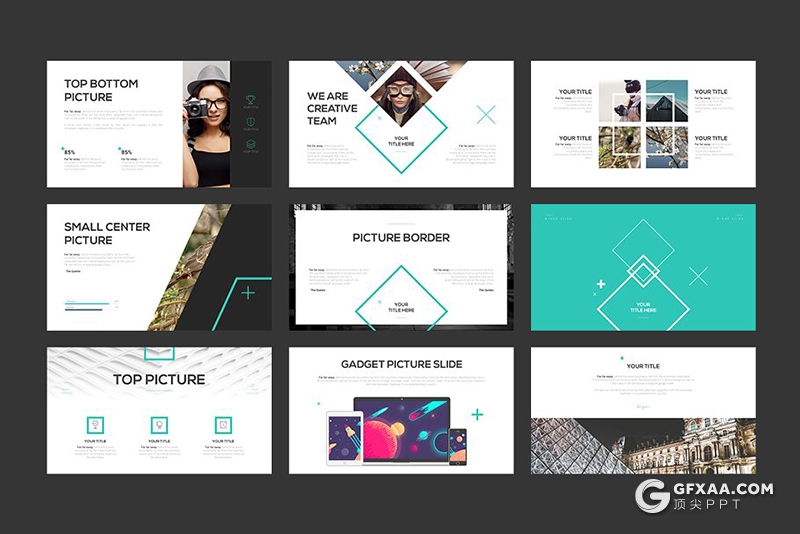 50多页国外创意图形组合设计简约时尚风格keynote模板 - 顶尖PPT