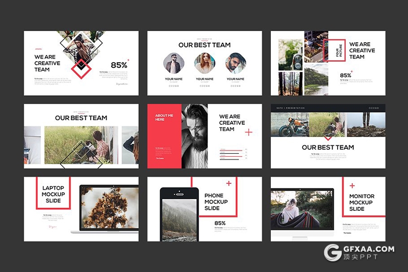 50多页国外极简风格企业团队介绍摄影美图展示通用PPT模板 - 顶尖PPT