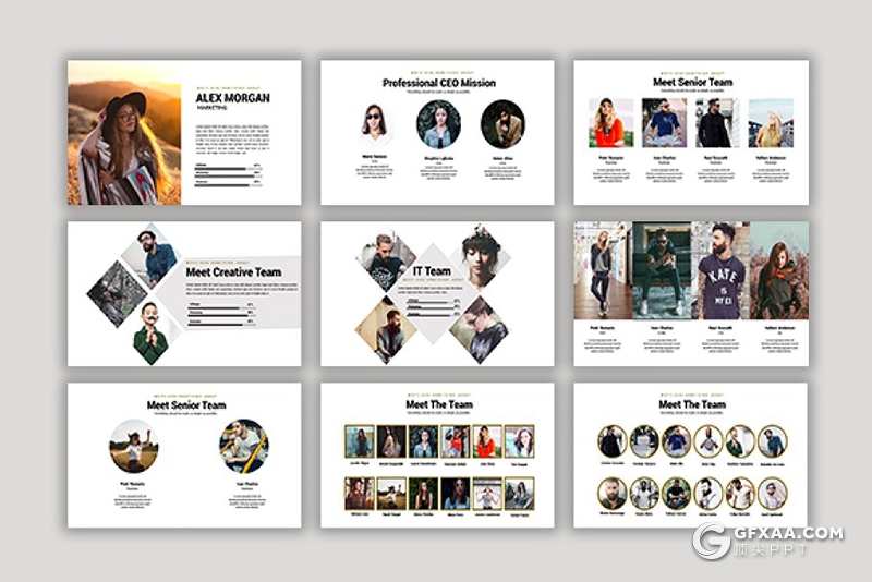 76页国外极简风格摄影图片展示团队介绍PPT模板 - 顶尖PPT