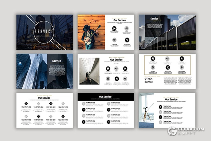 76页国外极简风格摄影图片展示团队介绍PPT模板 - 顶尖PPT