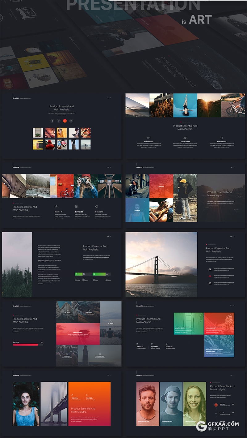 109页国外精美渐变配色数据图表商务高端多用途PPT模板 - 顶尖PPT