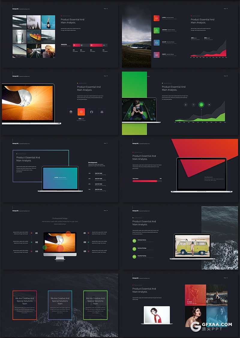 109页国外精美渐变配色数据图表商务高端多用途PPT模板 - 顶尖PPT