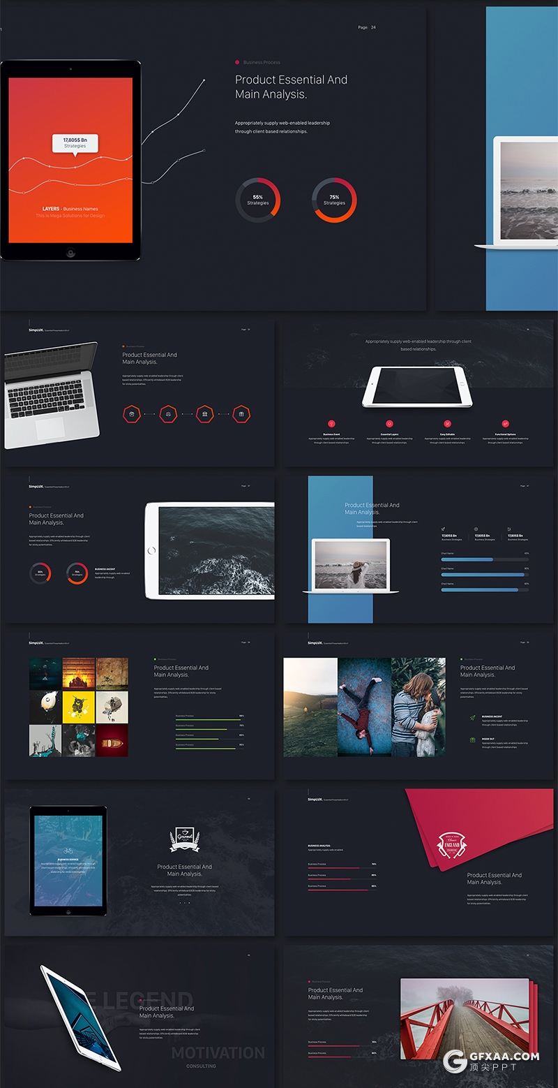 109页国外精美渐变配色数据图表商务高端多用途PPT模板 - 顶尖PPT