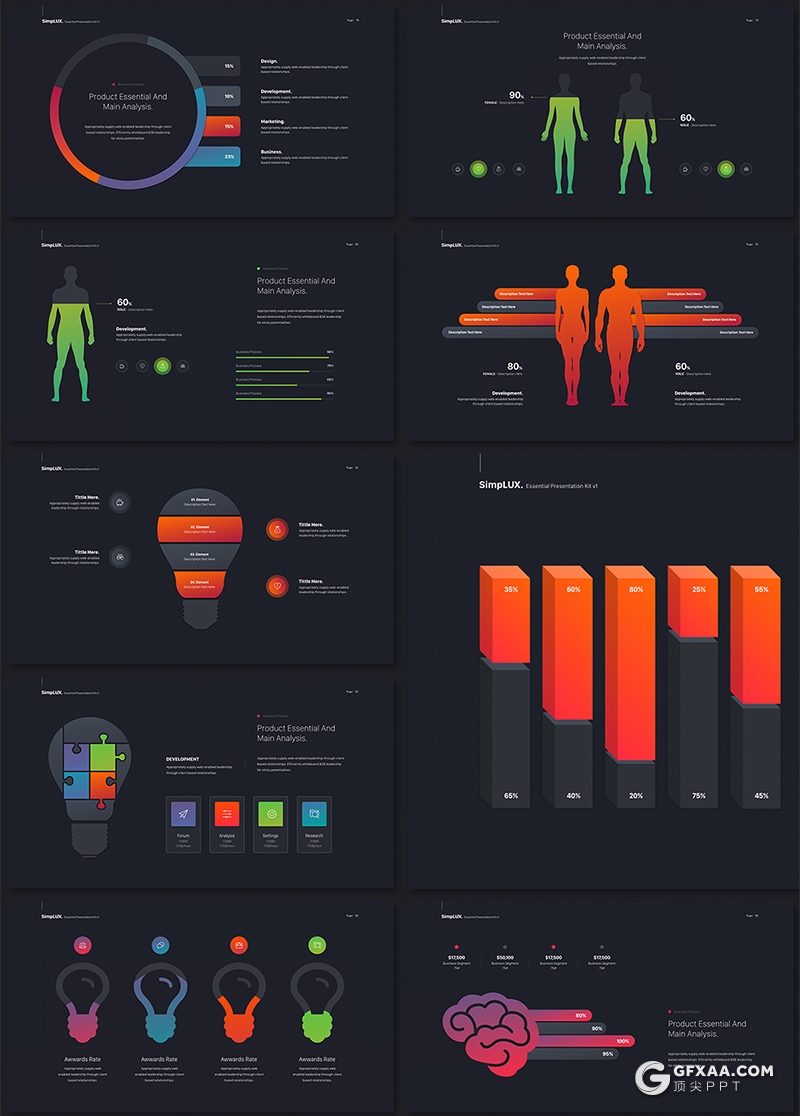 109页国外精美渐变配色数据图表商务高端多用途PPT模板 - 顶尖PPT