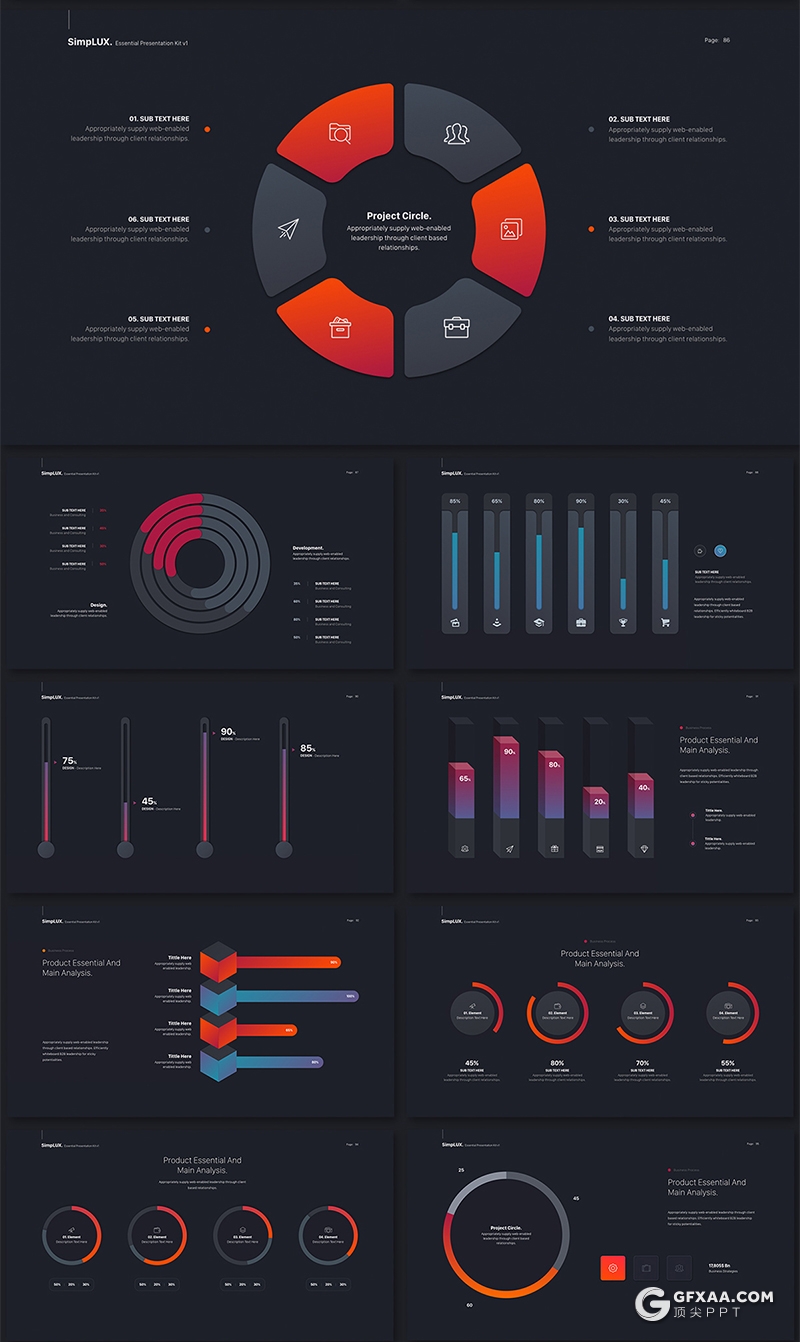 109页国外精美渐变配色数据图表商务高端多用途PPT模板 - 顶尖PPT