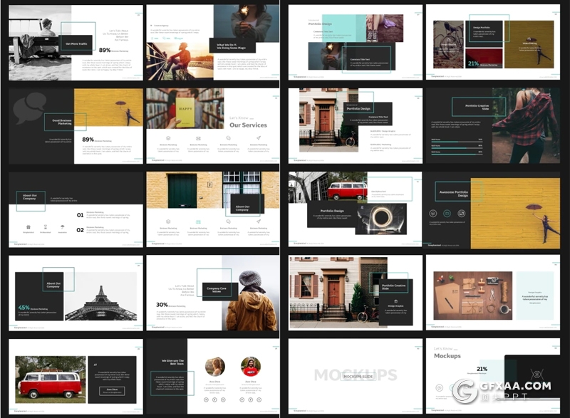 100页国外简约风格团队项目介绍工作汇报总结多用途PPT模板 - 顶尖PPT