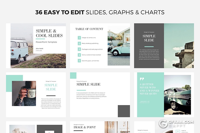 36页扁平化简约商务PPT模板 5种主题配色16:9 4:3尺寸PPT模板 - 顶尖PPT