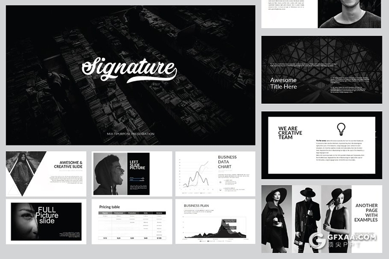 75页黑白时尚杂志风格摄影图片展示PPT模板 - 顶尖PPT